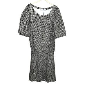 Never A Wallflower Dress Womens Small Black White Chevron Puff Sleeve Cotton